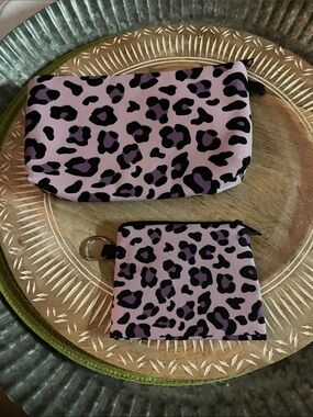 Leopard Print Cosmetic Pouch and Coin Wallet - Pink